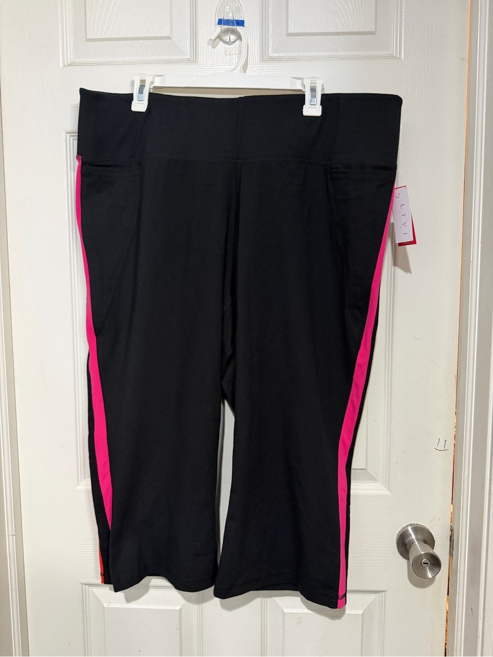 Black Active Capri with Pink Side Stripe